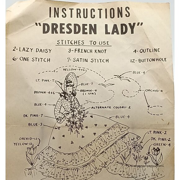 Antique Dresden Lady Embroidery Pattern Instructions By Frederick Herrschner Co. - Picture 1 of 2
